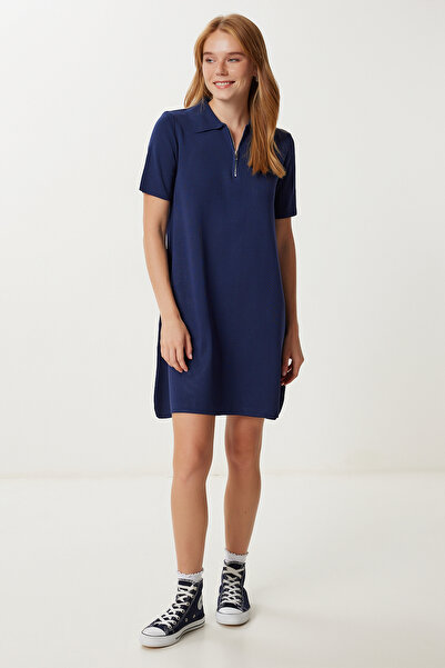 Lovelyİstanbul Εύκαμπτο Μίνι Πλεκτό Φόρεμα με φερμουάρ LUB0159 ΣΚΟΥΡΟ ΜΠΛΕ