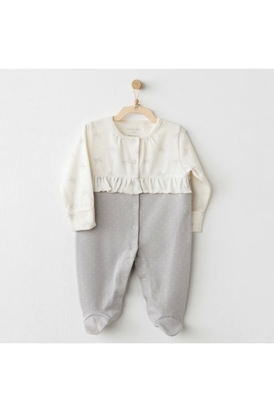 andywawa Ac26255 Baby Bow Bliss Jumpsuit Ecru Gray