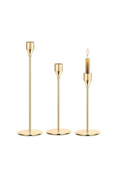 Generic 3Pcs Gold Candleholders, Taper Candles Holders Set, For Candle Sticks, Table Centerpiece Decorative