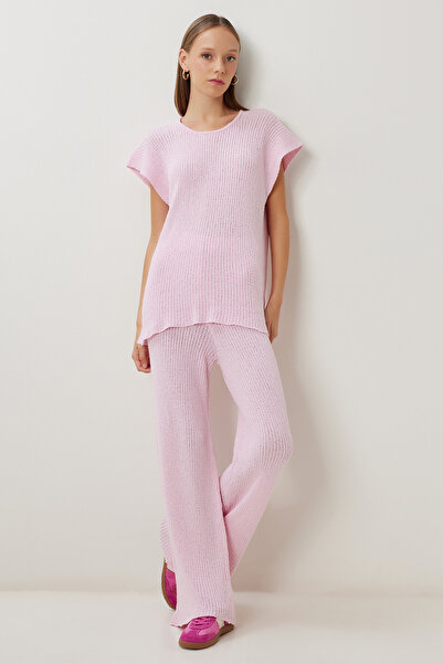 Lovelyİstanbul Bluz Pantolon Triko Takım LYY0093 ŞEKER PEMBE