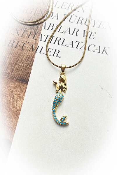 roshel Blue Stone Mermaid Steel Necklace