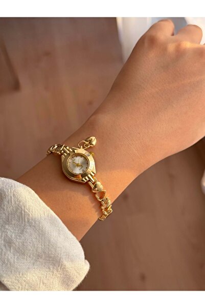 Vola Collection Thin Heart Cord Vintage Steel Gold Minimal White Case Women's Wrist Watch with Charms -39