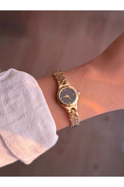 Vola Collection Black Dial Thin Cord Vintage Steel Gold Minimal Women Wrist Watch - 46