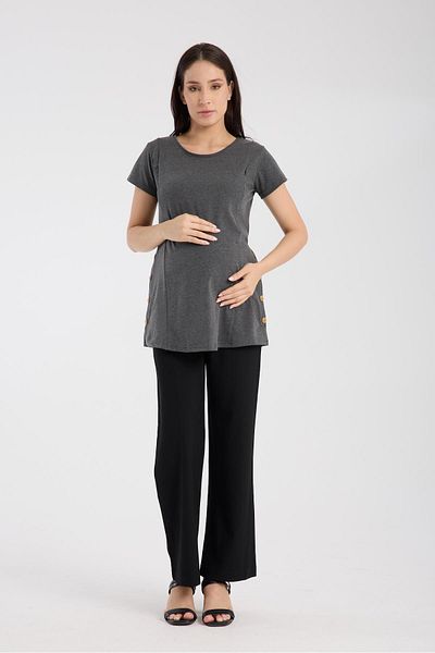 LİYACA Pregnant T-Shirt with Easy Breastfeeding Feature and Hidden Zipper