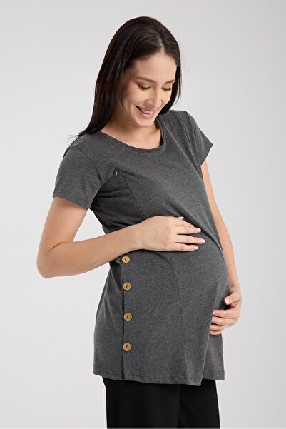 LİYACA Pregnant T-Shirt with Easy Breastfeeding Feature and Hidden Zipper