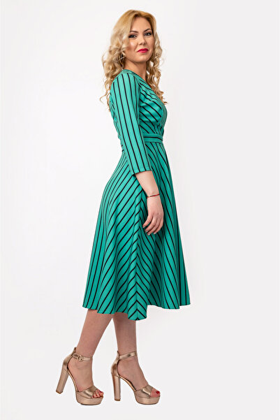 OEM Ilinca Women's Dress - Green, With Pockets and Black Stripes - S(36)