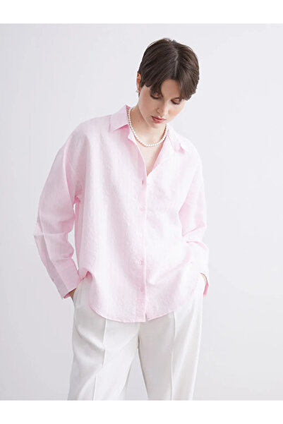 LC Waikiki قميص نسائي مخطط باللون الوردي من LCW Vision مصنوع من مزيج قصة فضفا...