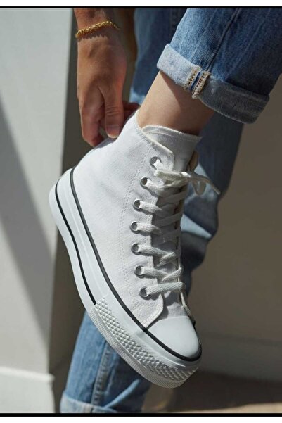 PremiumShoes Білі довгі кросівки з товстою платформою та бавовняною підошвою