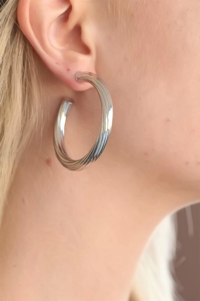 suhleco Silver Color Hoop Metal Earrings