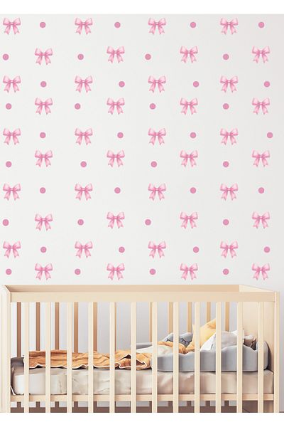 Sim Tasarım Pink Color Soft Ribbon Children's Room Decorative Wall Sticker Set
