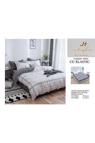 FIONNA.RO Satin Cotton Bed Linen With Elastic - Checkered