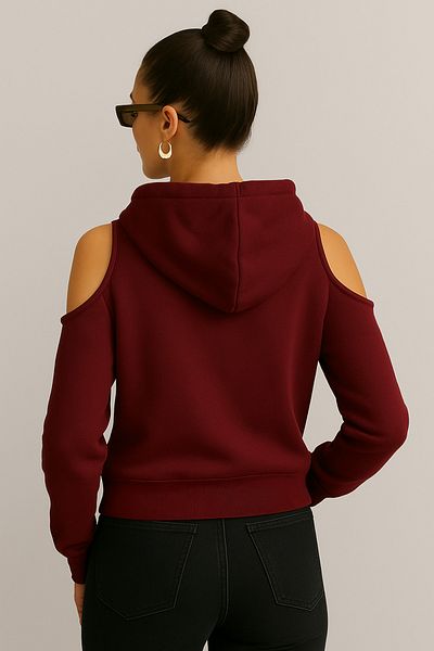 Machetta Women's Open Shoulder Detailed Hooded Sweatshirt