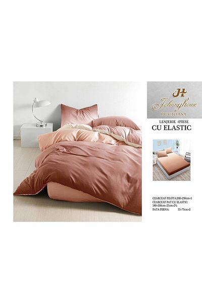 FIONNA.RO Satin Cotton Bed Linen With Elastic - Bicolor Brick