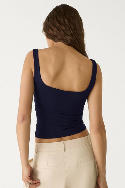 VODENS Women's Navy Blue 95% Cotton Square Neck Strap Body
