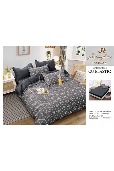 FIONNA.RO Satin Cotton Bed Linen With Elastic - Zig Zag