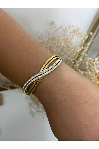 stainless steell Zircon Stone Cross Handcuff Bracelet