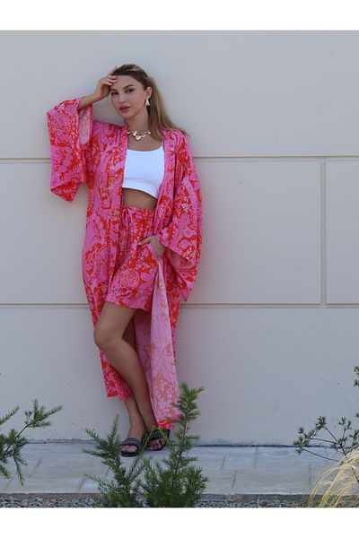 Su Koleksiyon Datça Bat Sleeve Kimono and Shorts Set