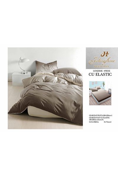 FIONNA.RO Satin Cotton Bed Linen With Elastic - Bicolor Brown