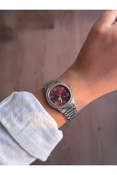 Vola Collection Patek Women's Watch with Silver Band with Burgundy Dial - 44