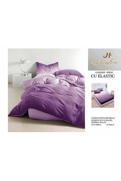 FIONNA.RO Satin Cotton Bed Linen With Elastic - Dark Purple Bicolor