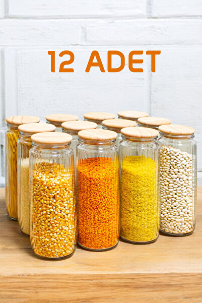 Genel Markalar 12'li Çizgili Cam Kavanoz Saklama Seti, Vakum Kapaklı, 1500 ml...