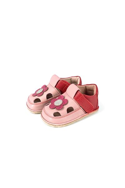 tega shoes Barefoot Flower children's sandals, First steps, natural leather, Red/Pink