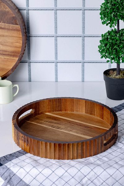 FH finehome Volleyball Acacia Round Tray 30cm
