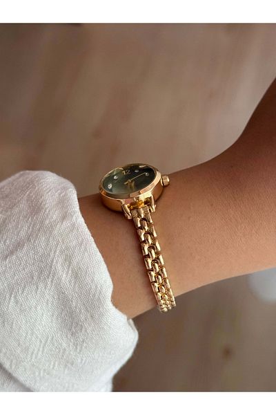 Vola Collection Emerald Green Dial Thin Cord Vintage Steel Gold Minimal Women's Wrist Watch - 48