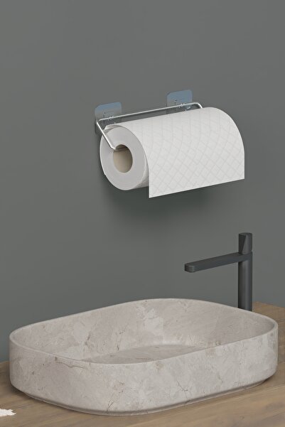 Hill Homes Krom Gümüş Yapışkanlı Kağıt Havluluk Kağıt Havlu Askısı Banyo Mutfak Havluluğu Minimal