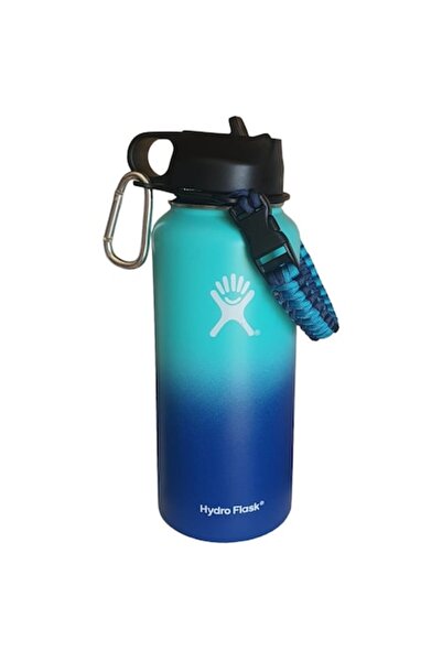 Hydro Flask Sticlă de apă izolată din oțel inoxidabil cu capac cu pai, 946 ml, albastru închis/albastru deschis