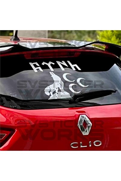 ARONA Türk Sticker Arka Cam Uluyan Kurt CCC Sticker Tüm Araçlara Uyumlu Beyaz...