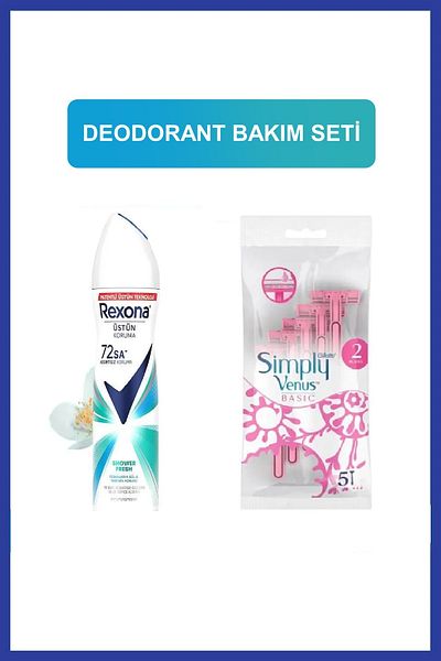 Gillette Venus Simply Venus 2 Basic 5 Pack Women's Razor & Deodorant Shower Fresh Rose and Jasmine Scent 150 ml