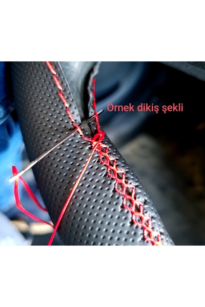 VTS DİKİŞLİ DİREKSİYON KILIFI NOKTALI / KARBON DERİ KIRMIZI YÜZÜK KIRMIZI DİKİŞ MEGANE 4 İÇİN