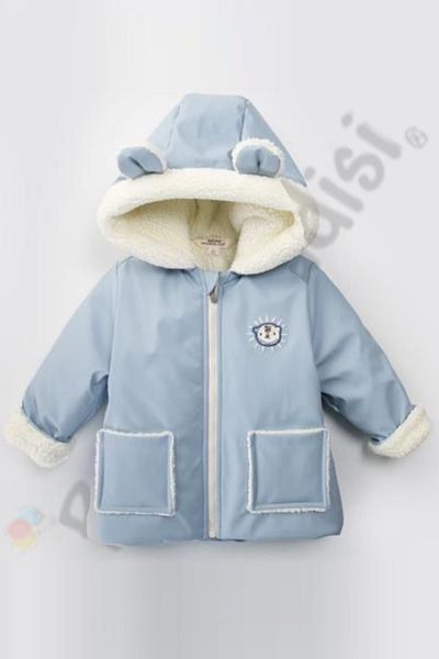 Ofislot Bear Inside Plush Zipper Pocket Thick Hooded Snow Inflatable Winter Baby Boy Coat Children's Coat