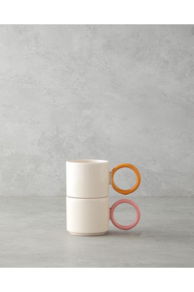 English Home Twin Halo Ceramic 2-Piece Mug 184 ml Pink - Orange
