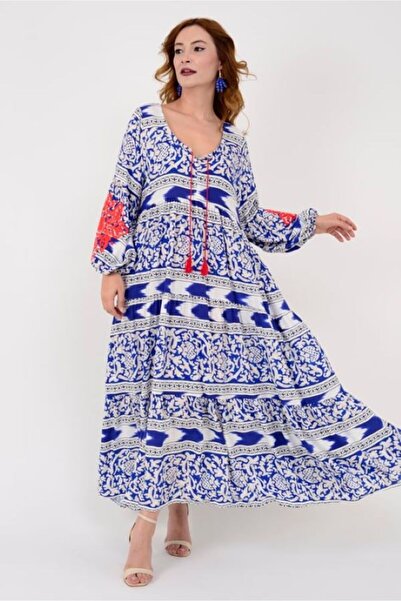 ZTO WOMEN'S SLEEVE EMBROIDERY DETAIL LONG DRESS