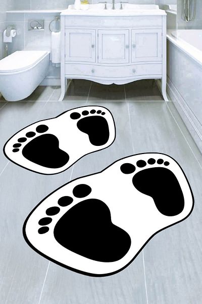 Carmine Carpet Decorative Digital Printed Footprint Patterned Bathroom Mat Set