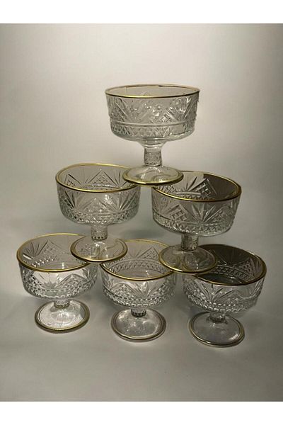 Zeryas Home 6 Pieces Ice Cream Cookie Sweet Bowl Half Painted Gold