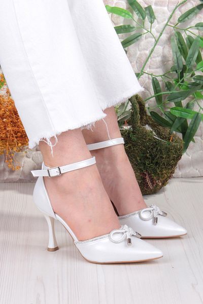 fort 35695 Satin Bow Piping Stone Heeled Evening Dress Shoes Women's Shoes