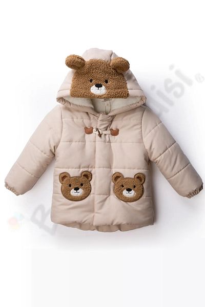 Ofislot Teddy Bear Zippered Inside Plush Fur Thick Hooded Snow Inflatable Winter Baby Boy Coat Children's Coat