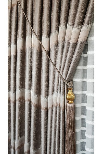 Yuka Panel Background Curtain Mink Brown Single Wing 1/3 Tight Pleated Luxury Series Heavy Weight