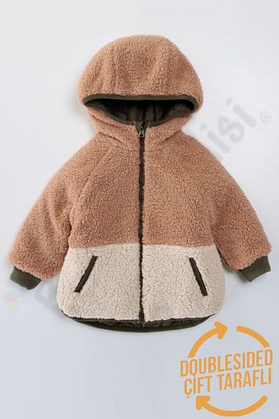Ofislot Double Sided Plush Fur Inflatable Zipper Pocket Snow Hooded Winter Baby Boy Coat Children's Coat