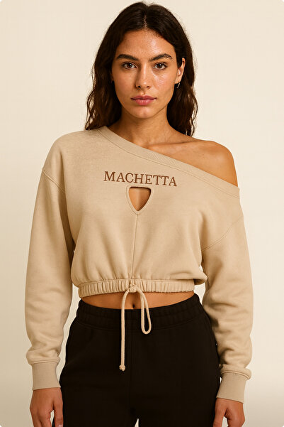Machetta Women's Boat Neck Chest Window Detailed Model New Season Sweatshirt