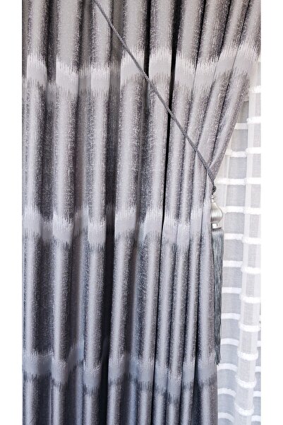 Yuka Panel Background Curtain Smoked Gray Single Wing 1/3 Tight Pleated Luxury Series Heavy Weight