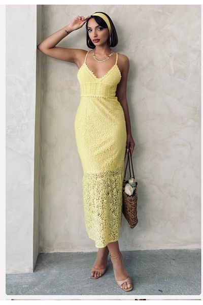 CCTWEAR Strappy Lace Detailed Midi Dress