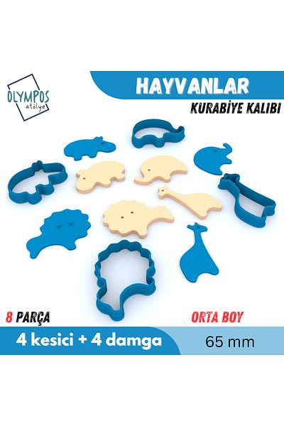 Olympos Atölye Animals |   Medium Size |   65mm |   8 Pieces |   Cookies - Sugar Dough - Play Dough Mold Set