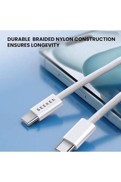 seeken 60W USB-C to USB-C Charging Cable – 1M Braided Fast Charging Cable | Grey | Durable Nylon |