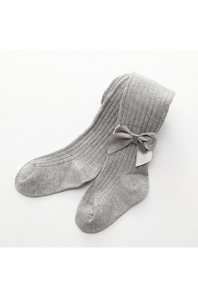 Mixbo Tights for Girls with Small Bow, Dark Grey, 2-4 Years
