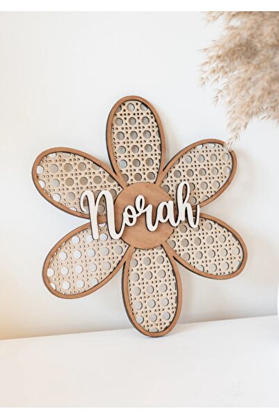 mars tasarım Kişiye ve İsme Özel Papatya Hazeran Harf Ahşap Rattan Kapı Bebek...