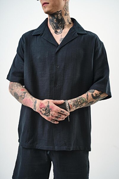 Respire Men's Short Sleeve Oversize Muslin Shirt Smoked